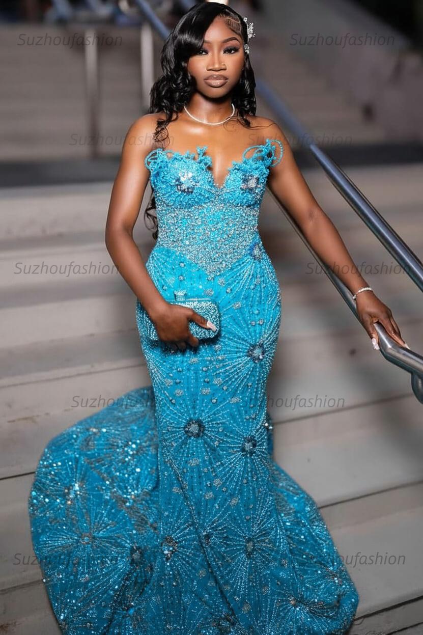 Green Prom Dress Sleeveless Formal Evening Gown with Rhinestones and Beadings