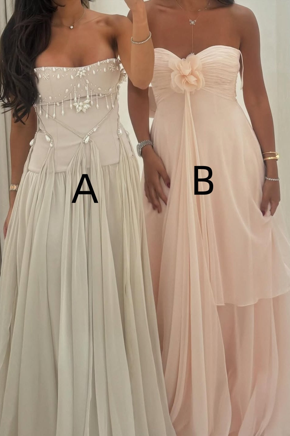 Gorgeous A Line Strapless/Sweetheart Silver/Light Pink Long Party Dress with Ruffles