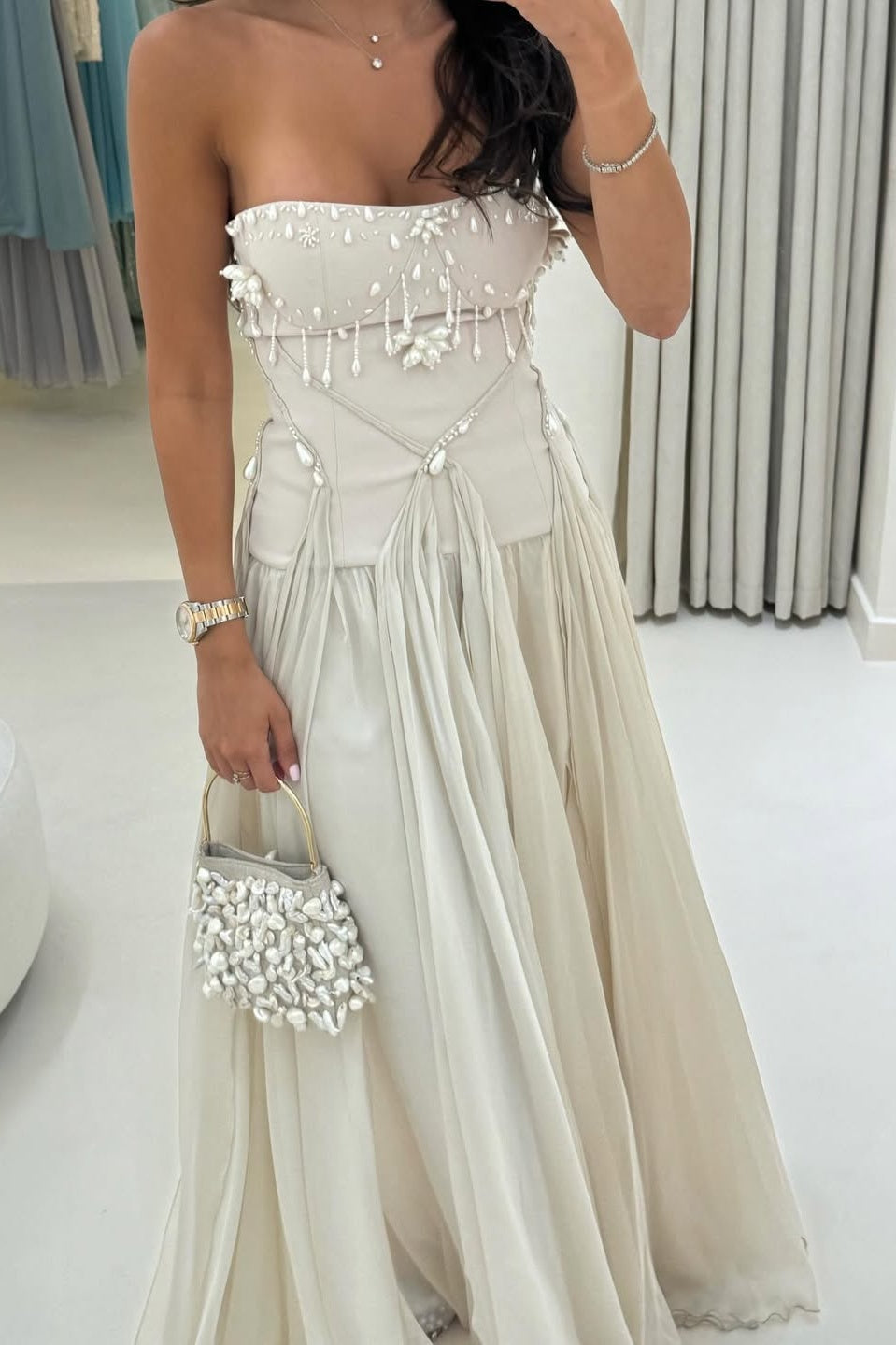 Gorgeous A Line Strapless/Sweetheart Silver/Light Pink Long Party Dress with Ruffles