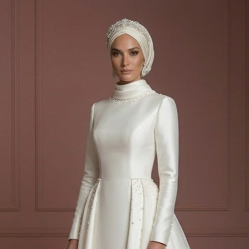 Premium Hijab Wedding Dress Elegant Bridal Couture Muslim - View 4 | VelvetHem
