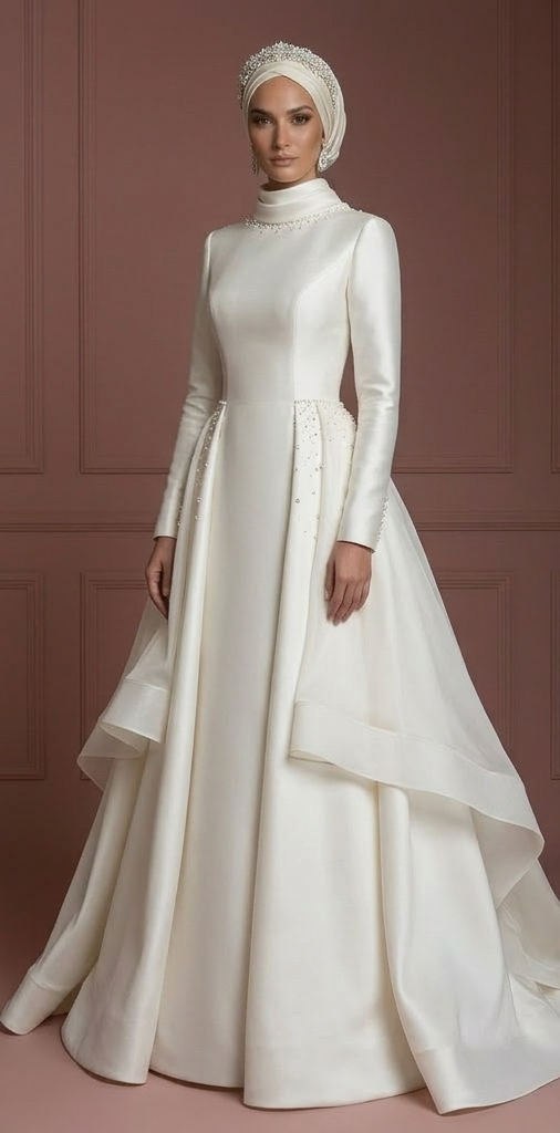 Premium Hijab Wedding Dress Elegant Bridal Couture Muslim - View 2 | VelvetHem