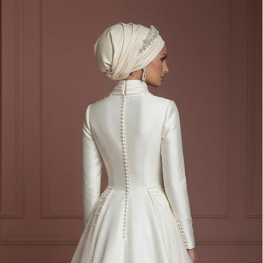 Premium Hijab Wedding Dress Elegant Bridal Couture Muslim - View 5 | VelvetHem