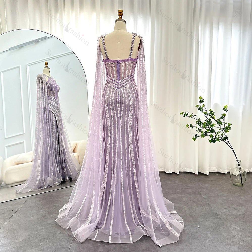 Pretty Lilac Scoop Mermaid Evening Dress Split With Beadings Ruffle