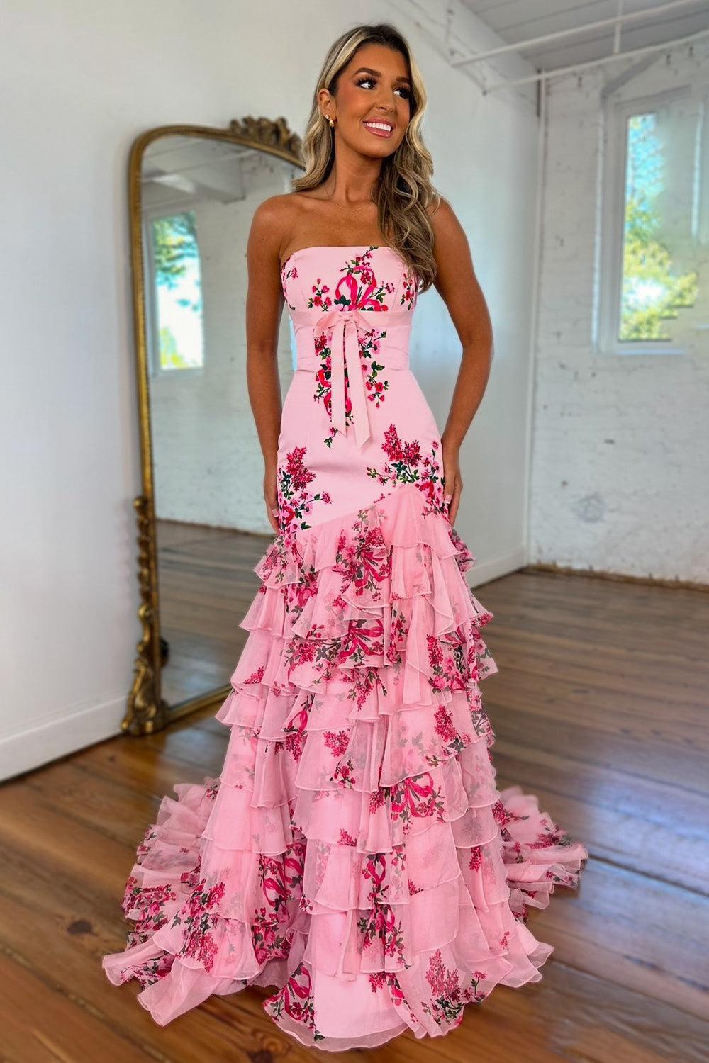 Suzhoufashion Blue Flower Prom Dress Sweetheart Mermaid Ruffled Long Formal Dress With Bow