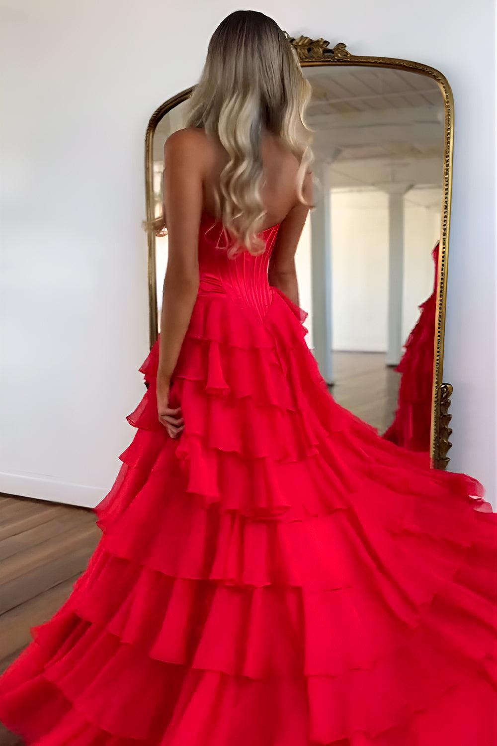 Suzhoufashion Pretty Sweetheart A-Line Satin Top Long Layered Chiffon Prom Dress With Slit Formal Evening Gown
