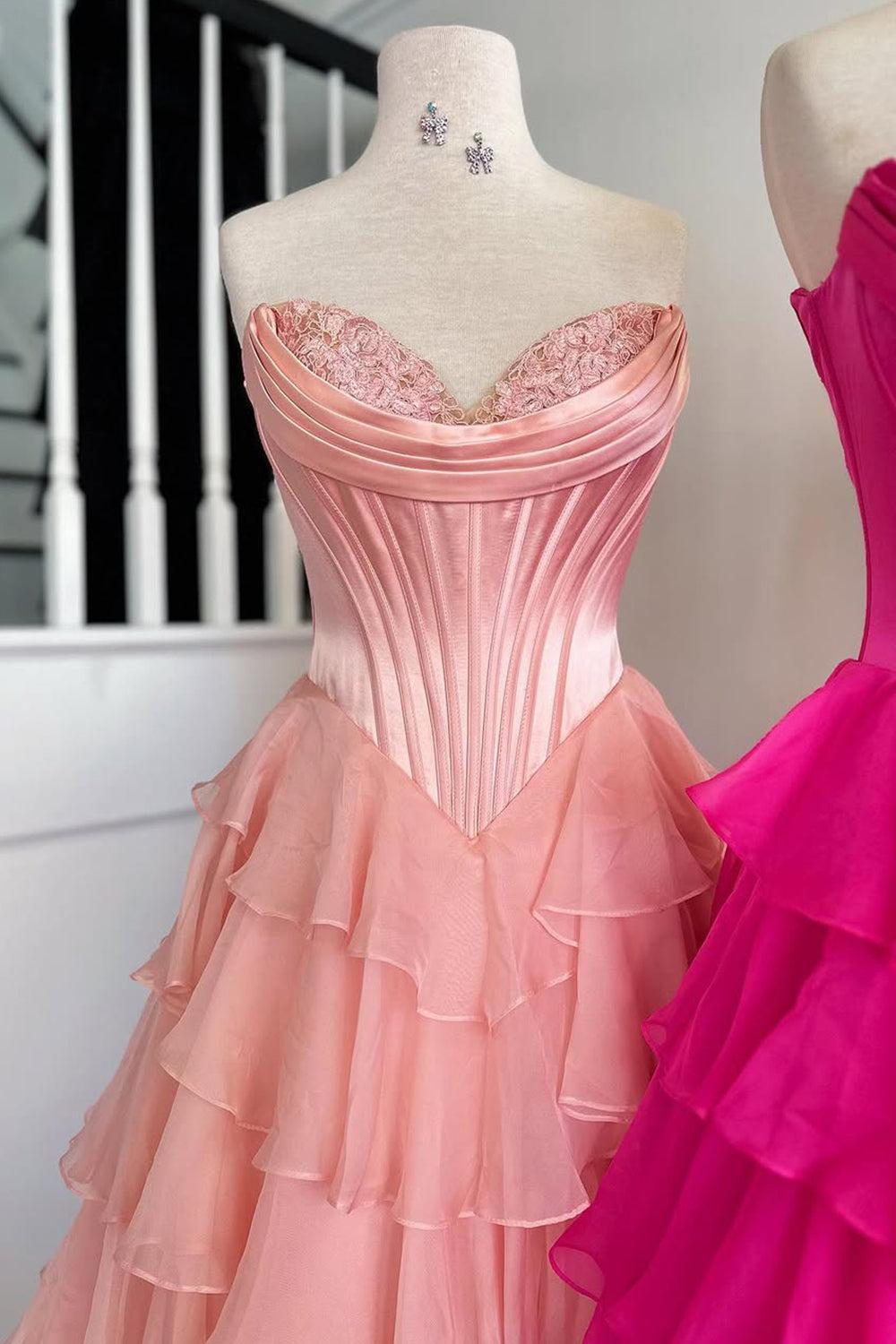 Suzhoufashion Pretty Sweetheart A-Line Satin Top Long Layered Chiffon Prom Dress With Slit Formal Evening Gown