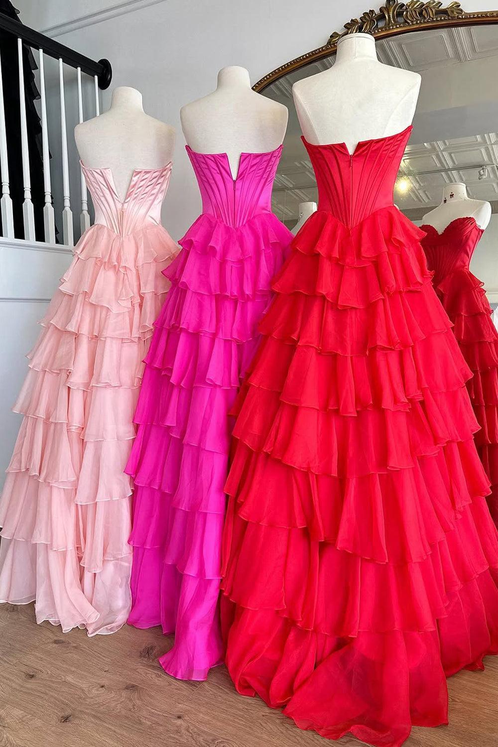 Suzhoufashion Pretty Sweetheart A-Line Satin Top Long Layered Chiffon Prom Dress With Slit Formal Evening Gown