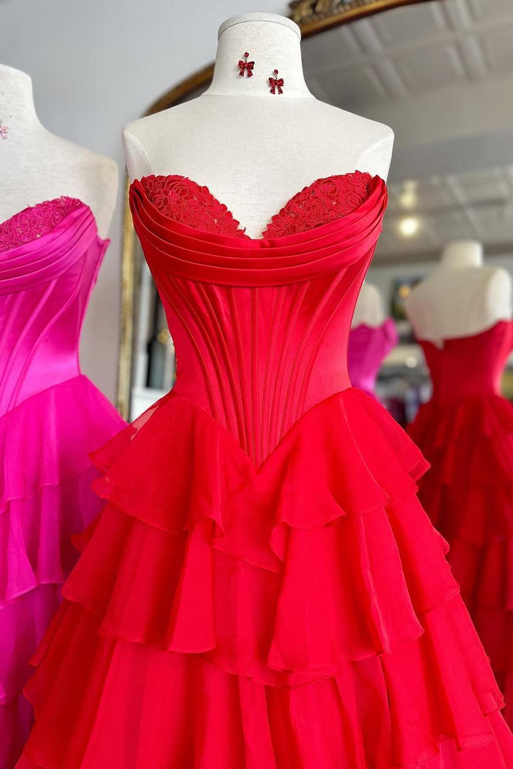 Suzhoufashion Pretty Sweetheart A-Line Satin Top Long Layered Chiffon Prom Dress With Slit Formal Evening Gown