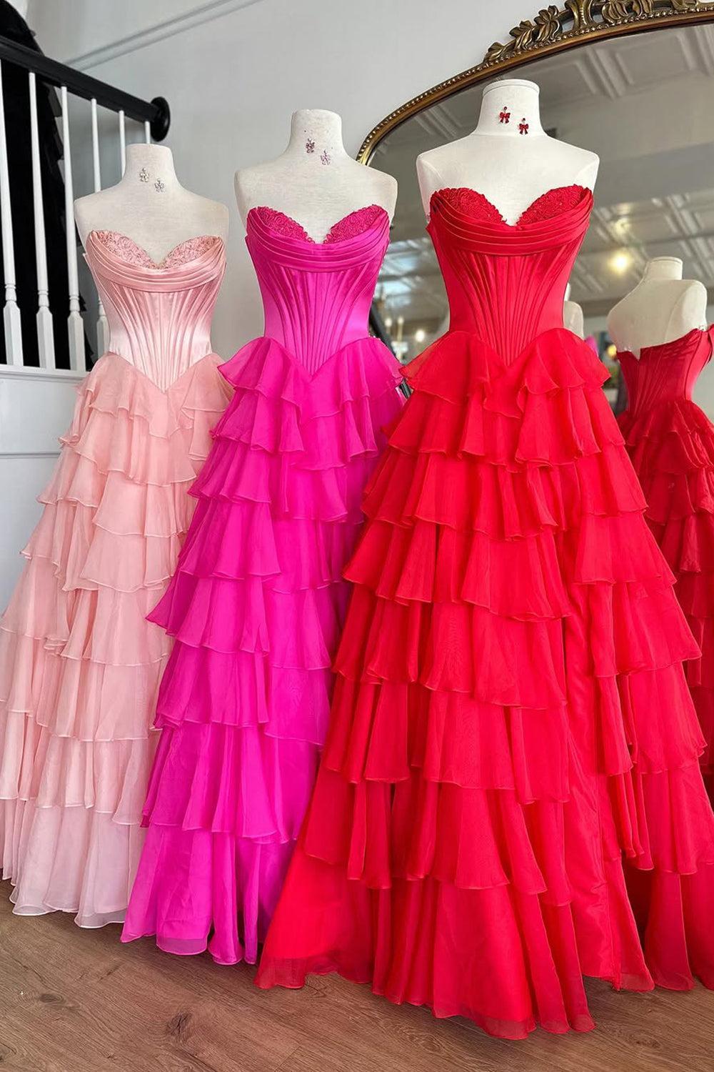 Suzhoufashion Pretty Sweetheart A-Line Satin Top Long Layered Chiffon Prom Dress With Slit Formal Evening Gown