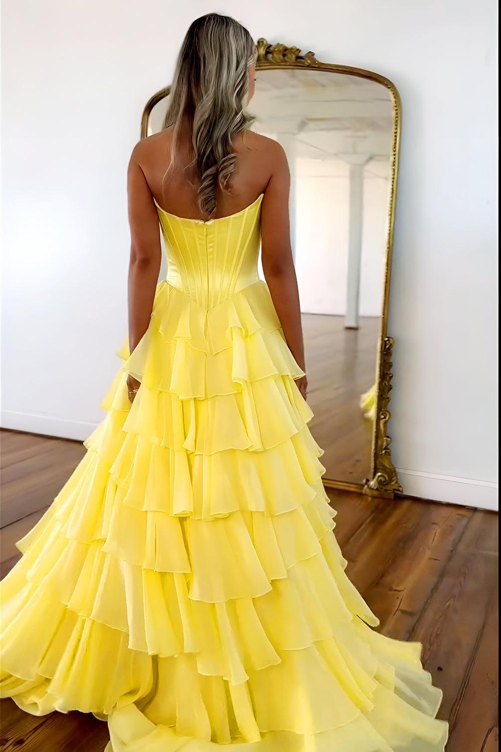 Suzhoufashion Pretty Sweetheart A-Line Satin Top Long Layered Chiffon Prom Dress With Slit Formal Evening Gown