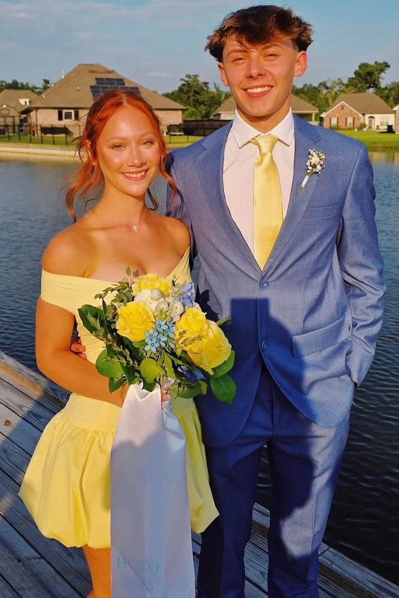 Pretty A Line Off the Shoulder Light Yellow Short Homecoming Dress