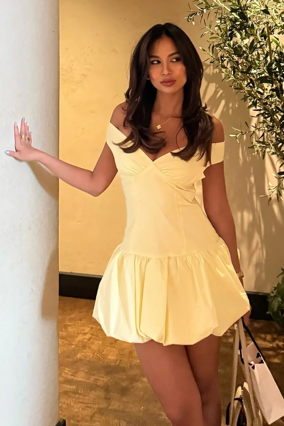 Pretty A Line Off the Shoulder Light Yellow Short Homecoming Dress