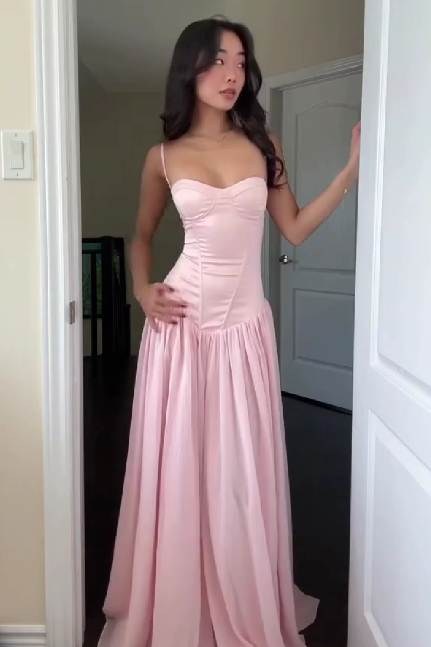 Cute A Line Spaghetti Straps Light Pink Long Prom Dress with Ruffles - View 5 | VelvetHem