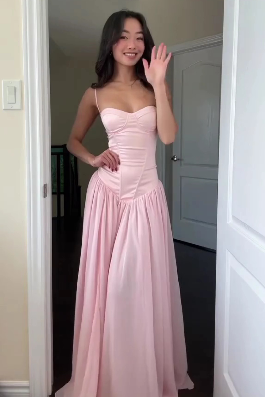Cute A Line Spaghetti Straps Light Pink Long Prom Dress with Ruffles - View 9 | VelvetHem