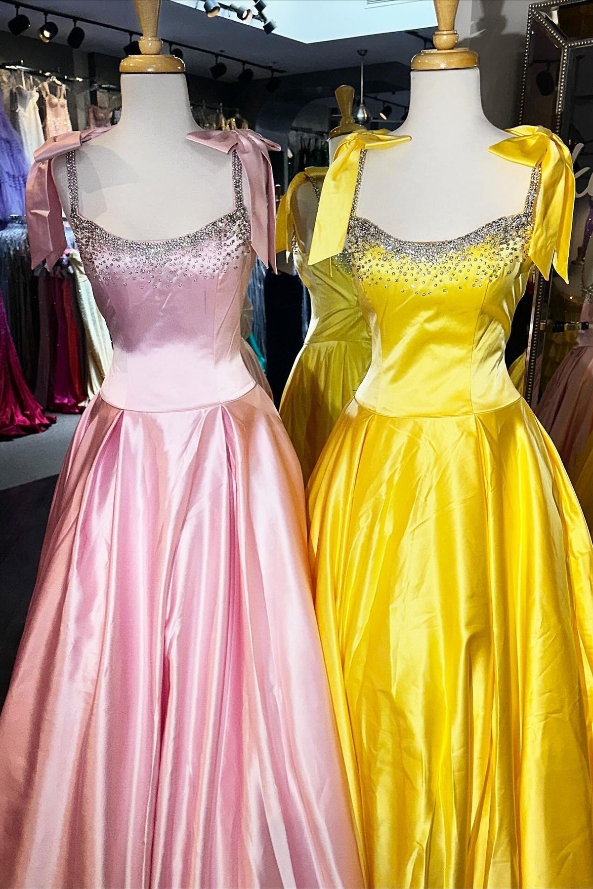 Pretty A Line Spaghetti Straps Pink Long Prom Dress with Beading - View 3 | VelvetHem