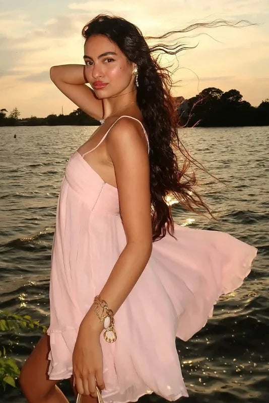 Pretty A Line Spaghetti Straps Pink Short Homecoming Dress with Ruffles
