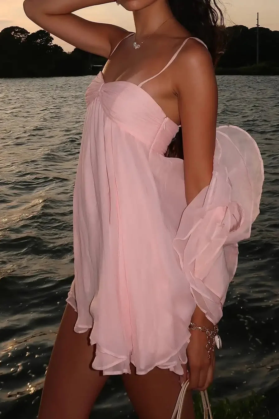Pretty A Line Spaghetti Straps Pink Short Homecoming Dress with Ruffles