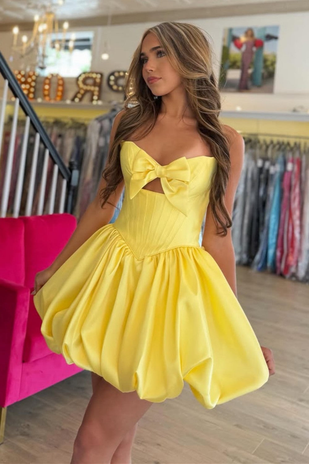 Pretty A Line Sweetheart Pink Corset Homecoming Dress with Keyhole Bowknot