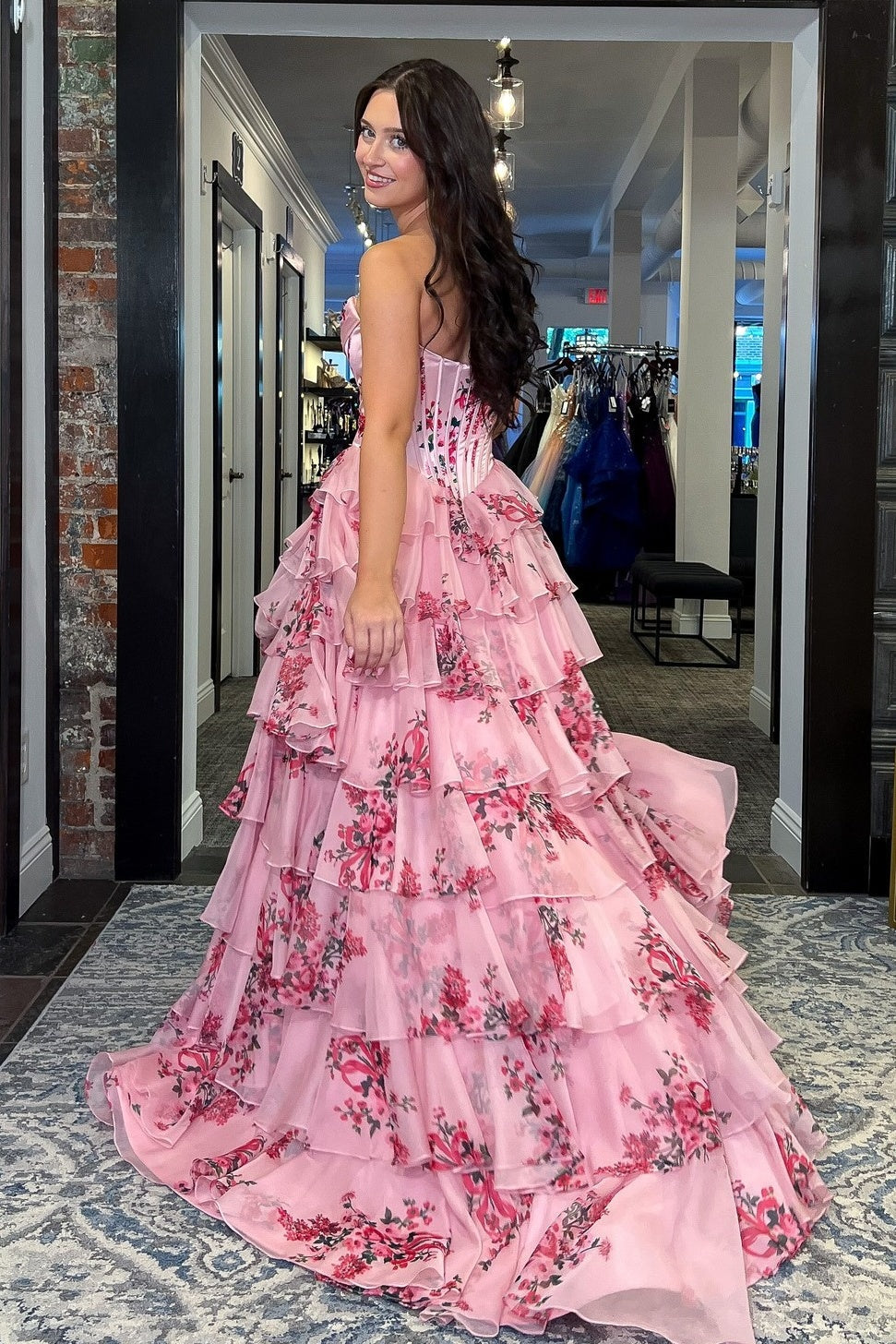 Pretty A Line Sweetheart Pink Corset Prom Dress with Appliques Ruffles