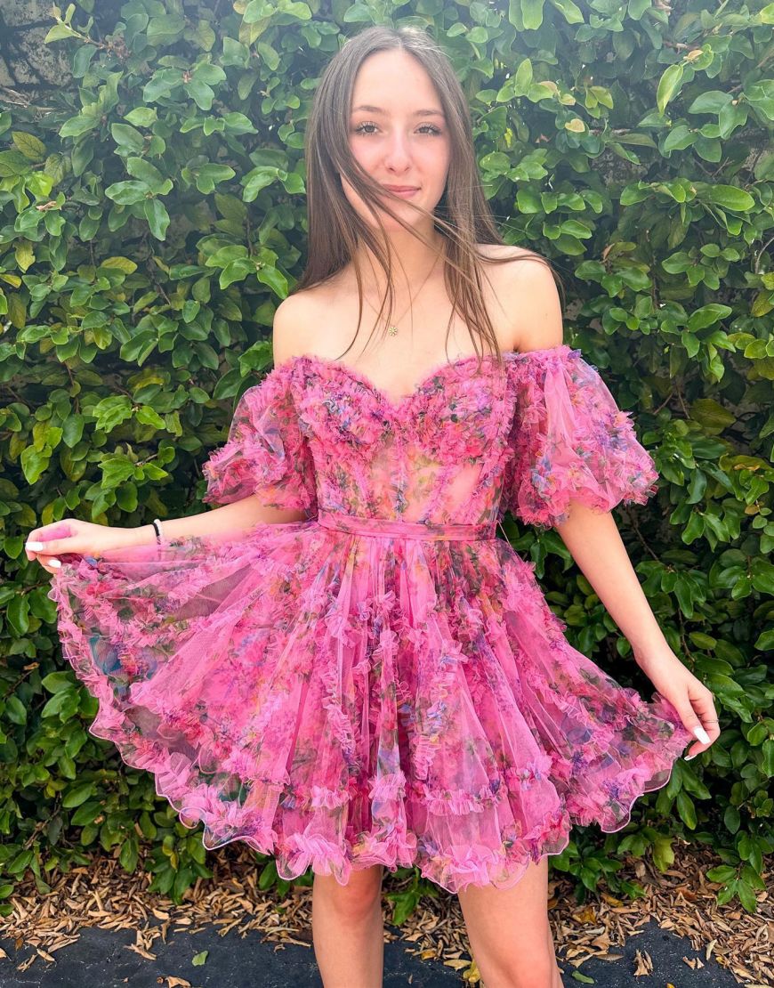 Sweet Off The Shoulder A-Line Short Tulle Homecoming Party Dress