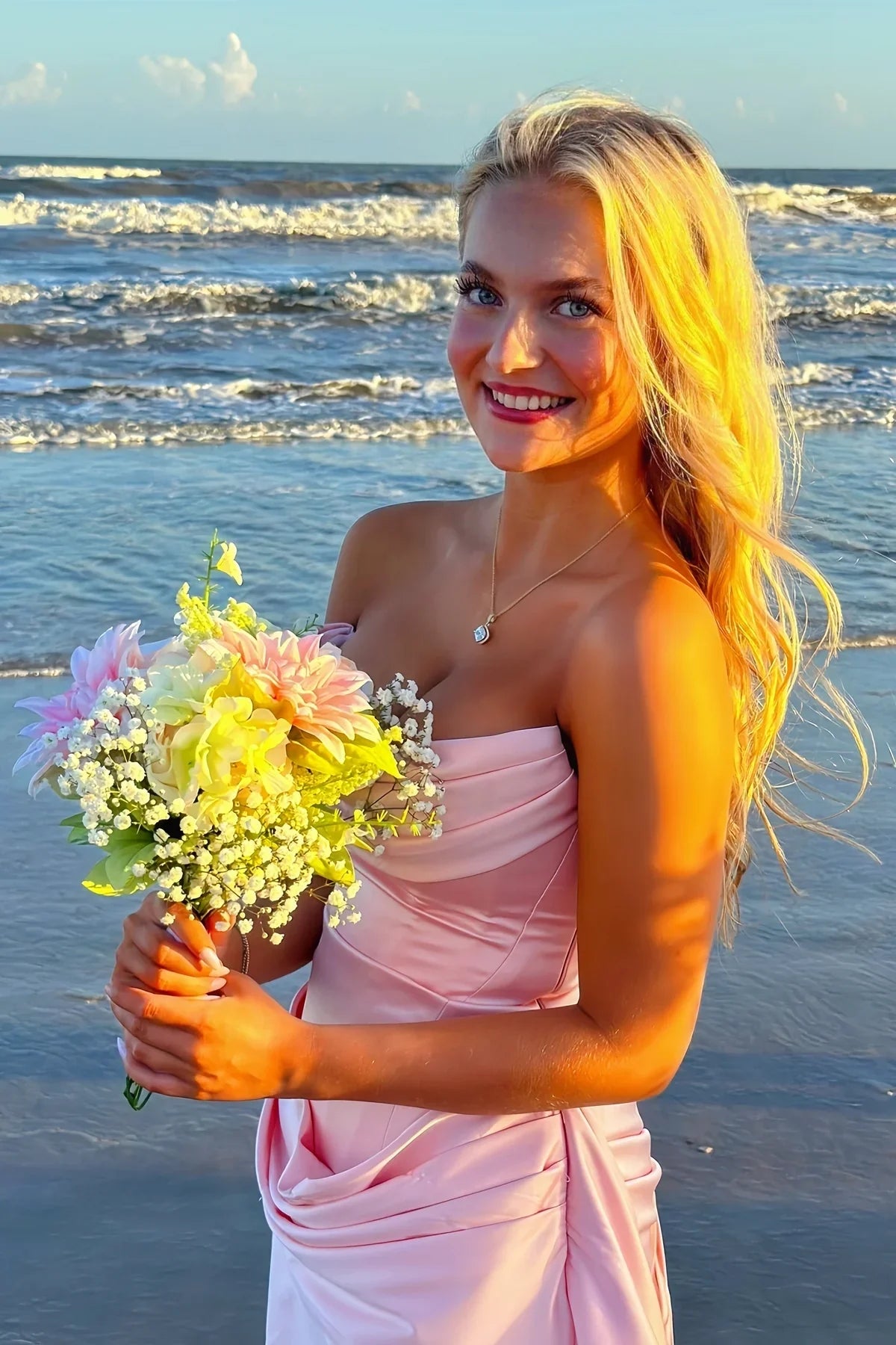 Pretty Sheath Strapless Light Pink Corset Homecoming Dress with Ruched