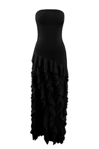 Pretty Sheath Strapless Pink Long Party Dress with Ruffles Split Front - View 12 | VelvetHem