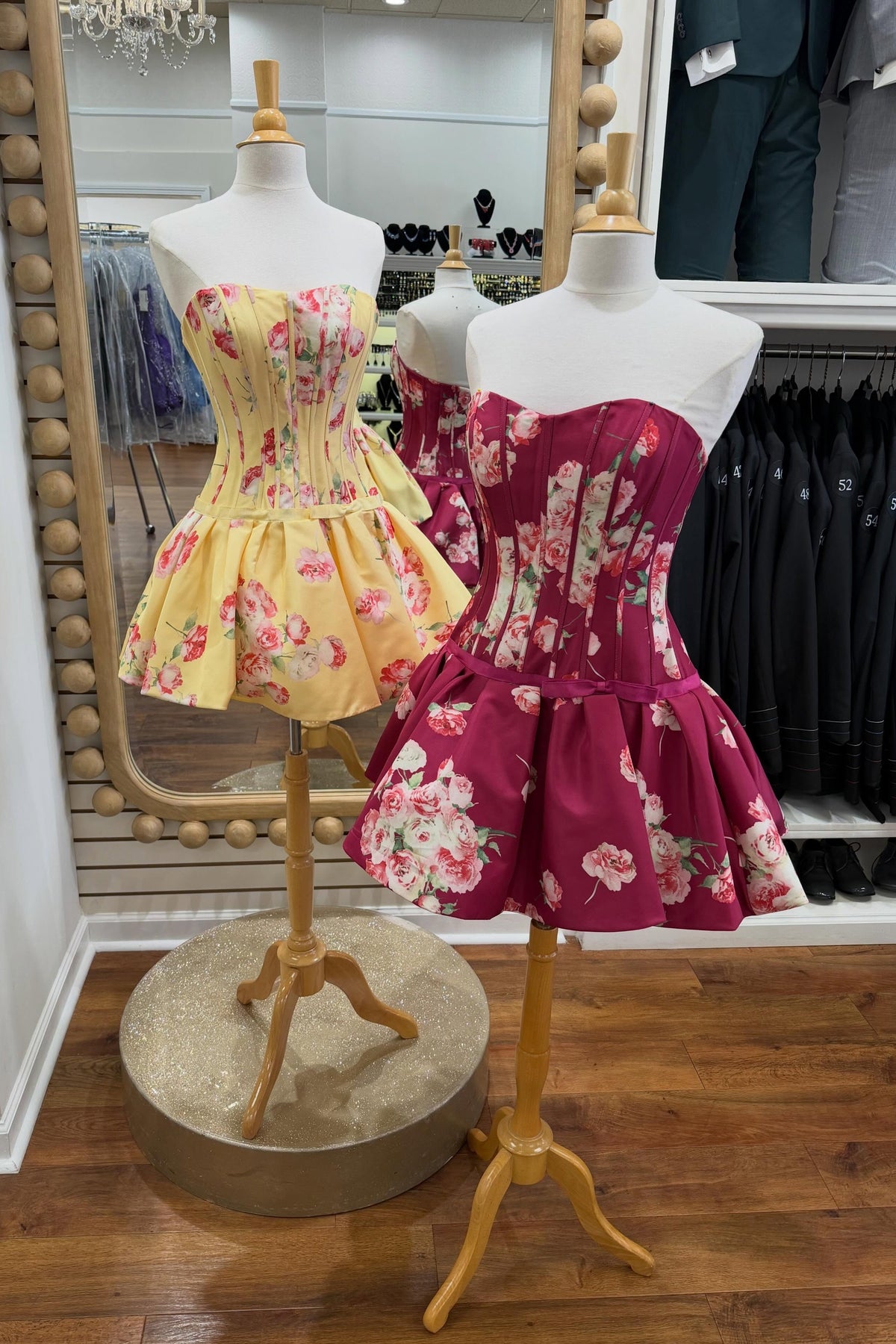 Cute A Line Sweetheart Yellow Corset Homecoming Dress with Printed Flower Bowknot