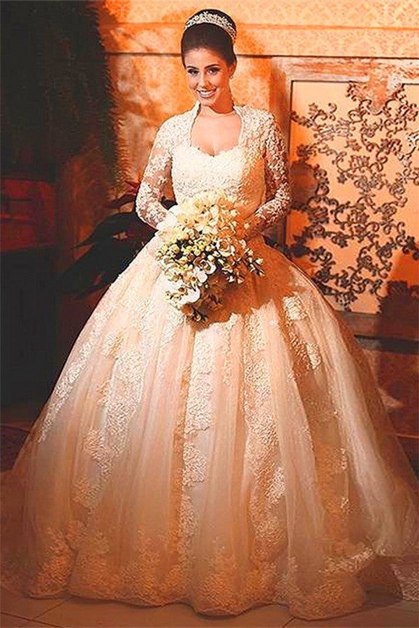 Princee Ball Gown Wedding Dress  Long Sleeve Lace Bridal Gowns