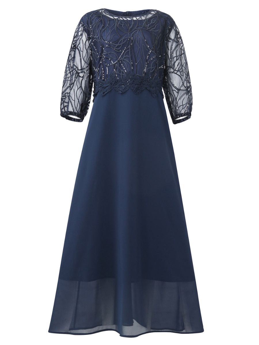 A Line Ankle Length Plus Size Mother of the Bride Dress with Scoop 3/4 Sleeves and Appliques