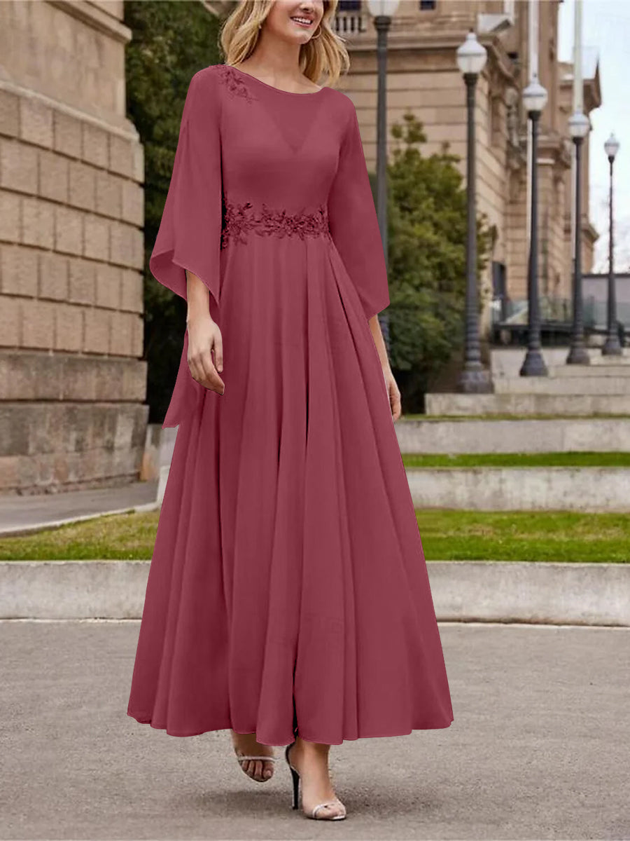 A Line Jewel Neck 3/4 Sleeve Sequined Ankle Length Mother of the Bride Gown
