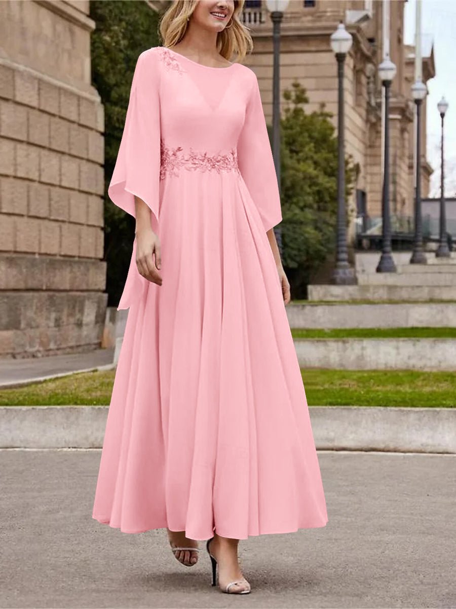 A Line Jewel Neck 3/4 Sleeve Sequined Ankle Length Mother of the Bride Gown