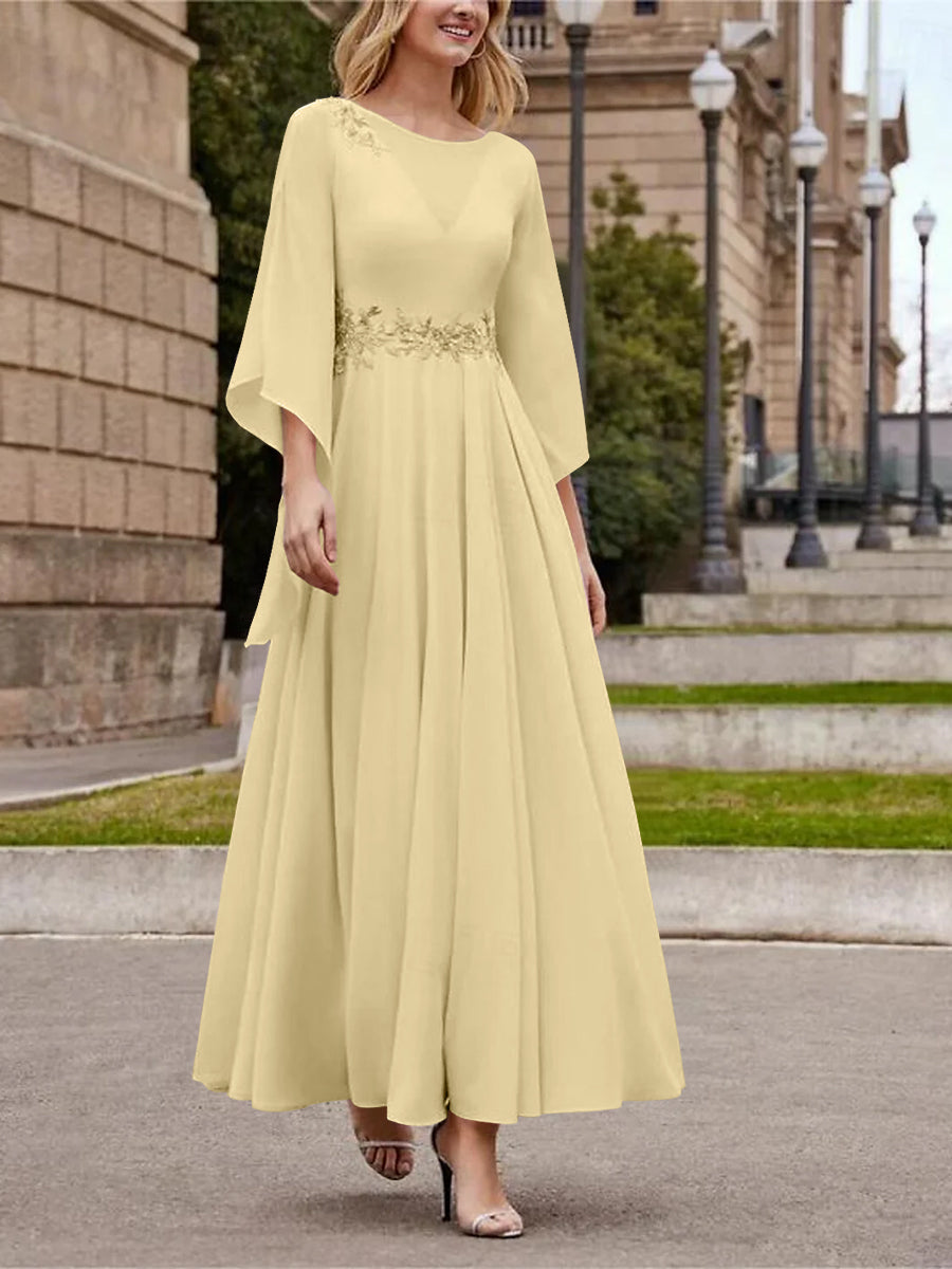 A Line Jewel Neck 3/4 Sleeve Sequined Ankle Length Mother of the Bride Gown