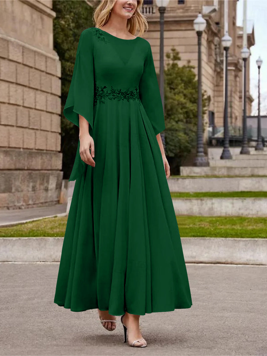 A Line Jewel Neck 3/4 Sleeve Sequined Ankle Length Mother of the Bride Gown