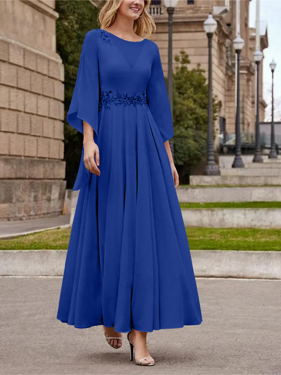 A Line Jewel Neck 3/4 Sleeve Sequined Ankle Length Mother of the Bride Gown