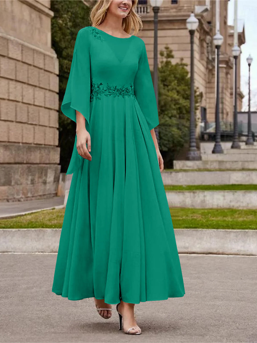A Line Jewel Neck 3/4 Sleeve Sequined Ankle Length Mother of the Bride Gown