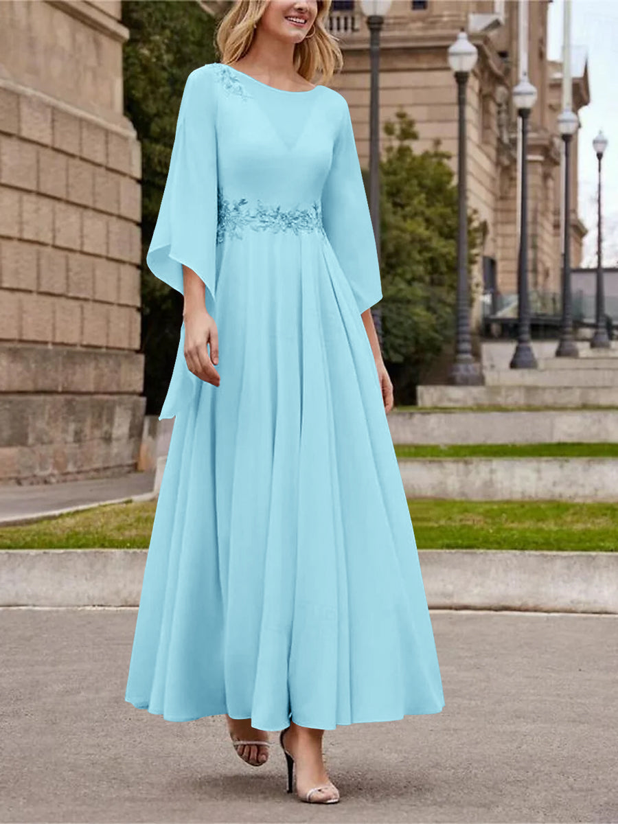 A Line Jewel Neck 3/4 Sleeve Sequined Ankle Length Mother of the Bride Gown