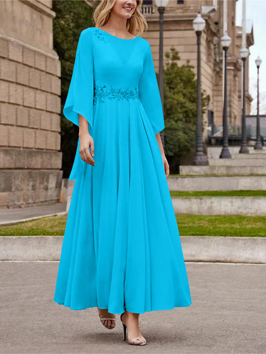 A Line Jewel Neck 3/4 Sleeve Sequined Ankle Length Mother of the Bride Gown