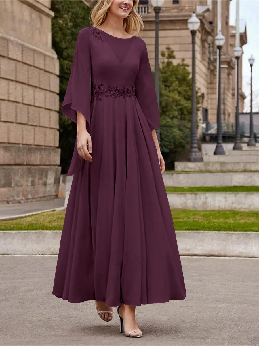 A Line Jewel Neck 3/4 Sleeve Sequined Ankle Length Mother of the Bride Gown