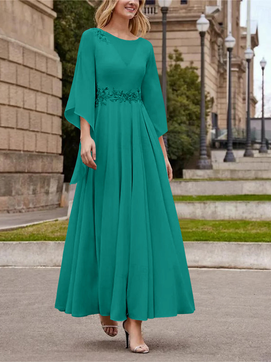 A Line Jewel Neck 3/4 Sleeve Sequined Ankle Length Mother of the Bride Gown