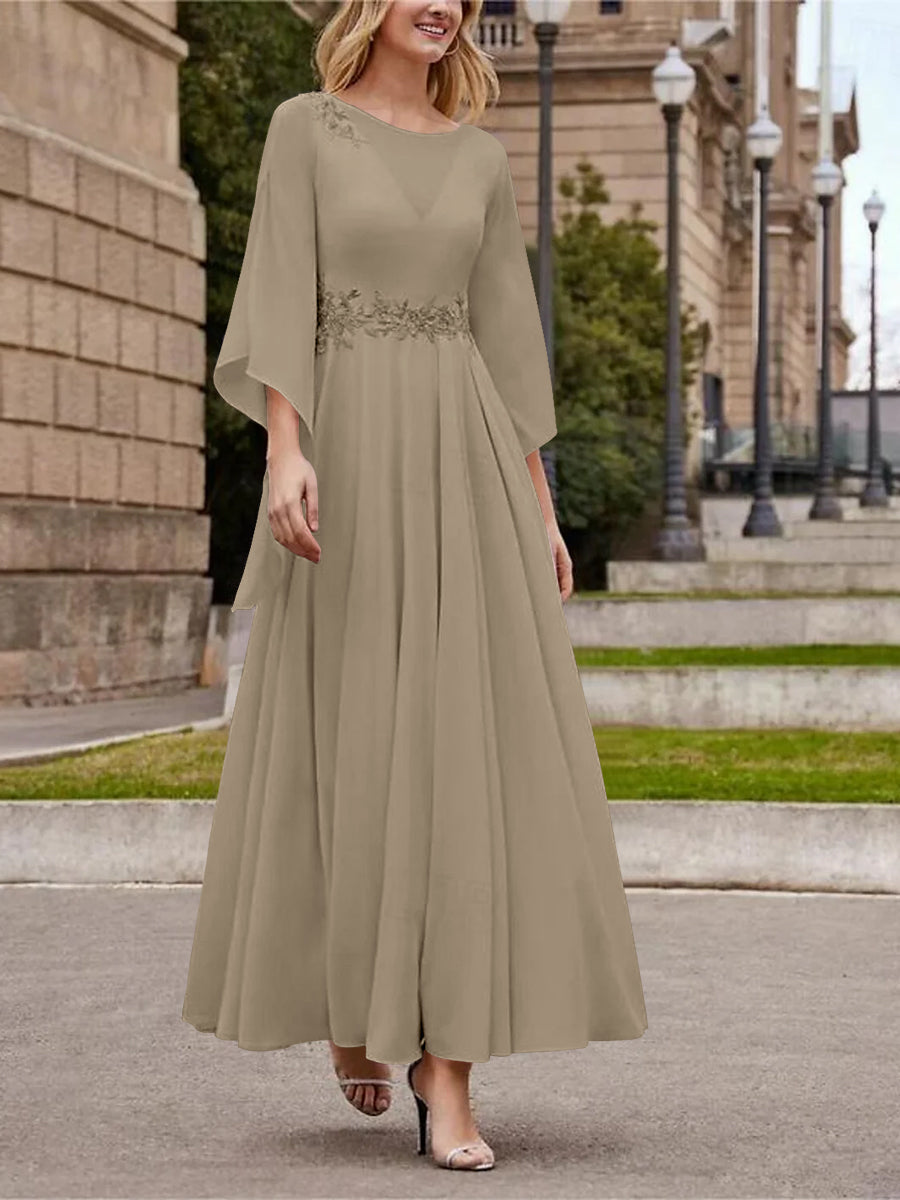 A Line Jewel Neck 3/4 Sleeve Sequined Ankle Length Mother of the Bride Gown
