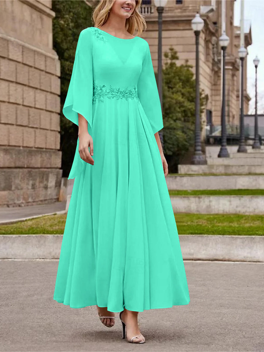 A Line Jewel Neck 3/4 Sleeve Sequined Ankle Length Mother of the Bride Gown