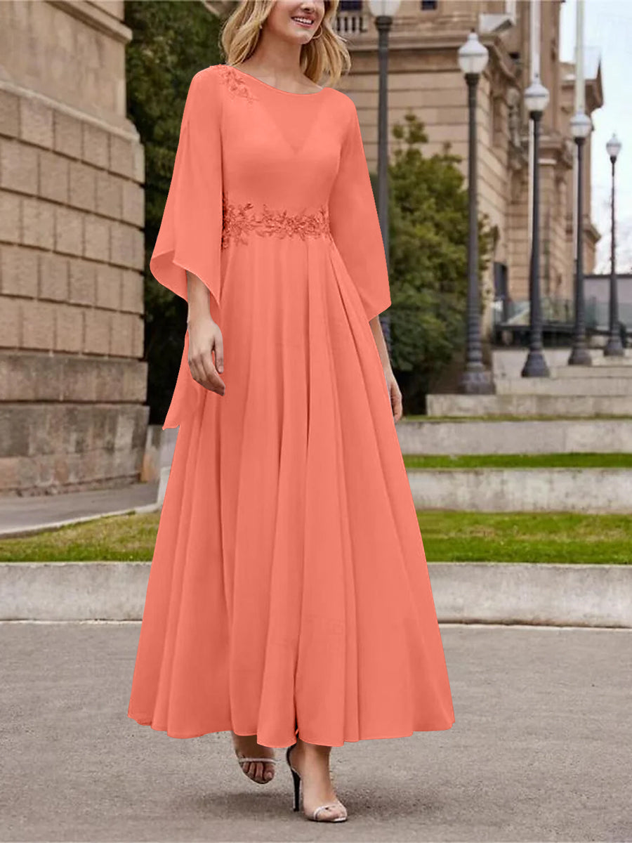A Line Jewel Neck 3/4 Sleeve Sequined Ankle Length Mother of the Bride Gown