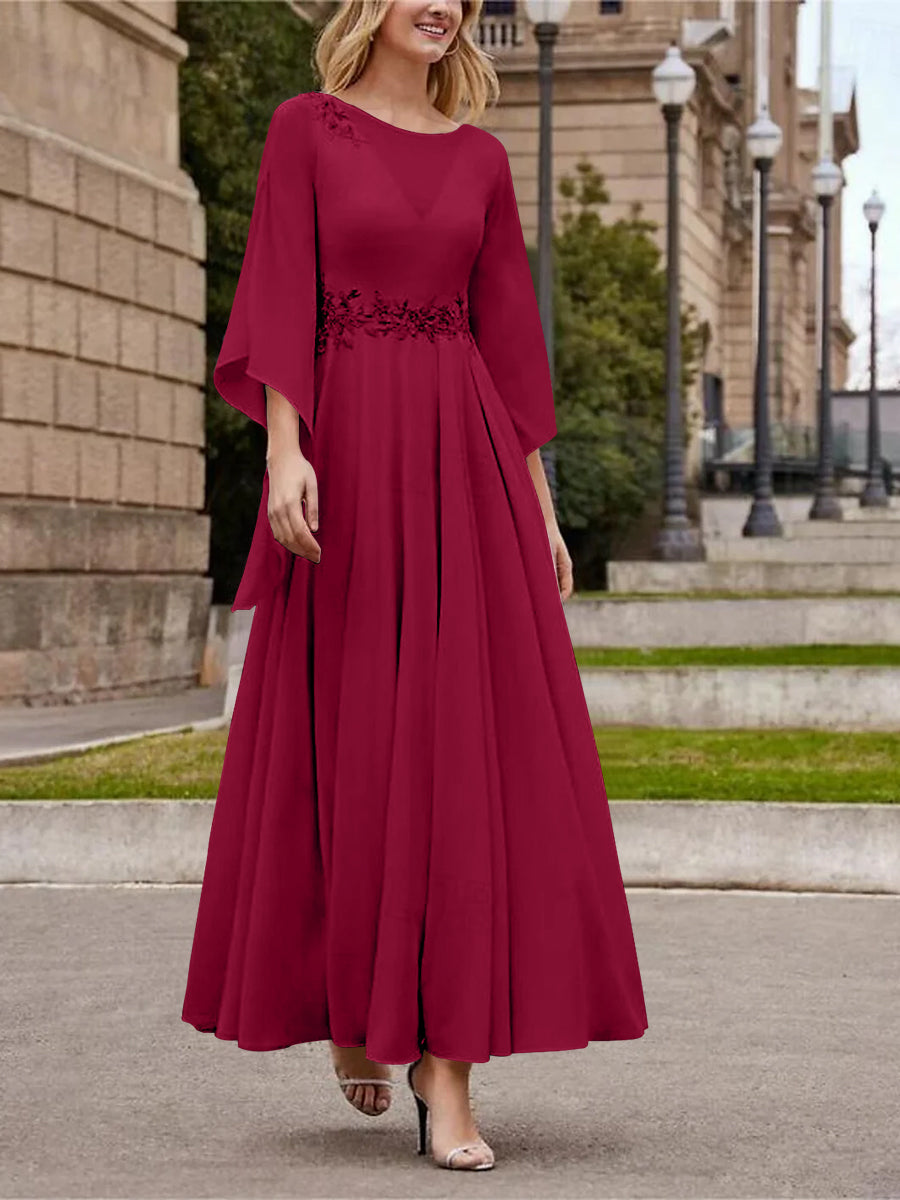 A Line Jewel Neck 3/4 Sleeve Sequined Ankle Length Mother of the Bride Gown