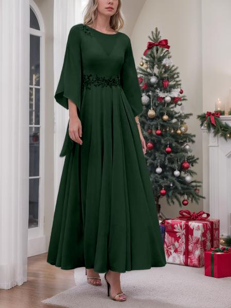 A Line Jewel Neck 3/4 Sleeve Sequined Ankle Length Mother of the Bride Gown