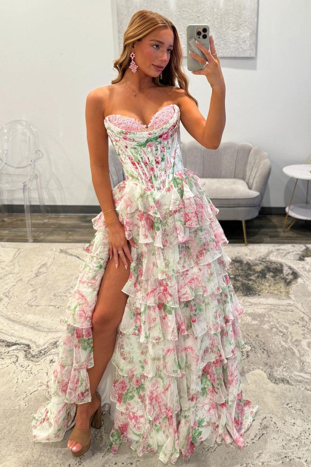 Suzhoufashion Princess A Line Sweetheart Pink Corset Prom Dress With Ruffles Appliques Formal Evening Gown