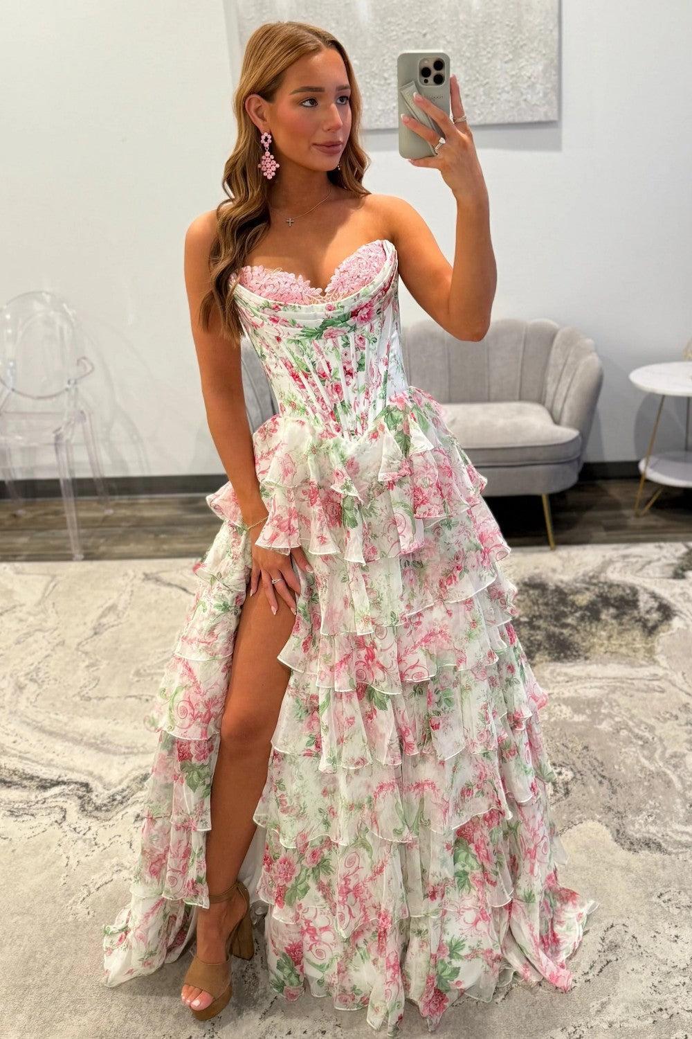 Suzhoufashion Princess A Line Sweetheart Pink Corset Prom Dress With Ruffles Appliques Formal Evening Gown