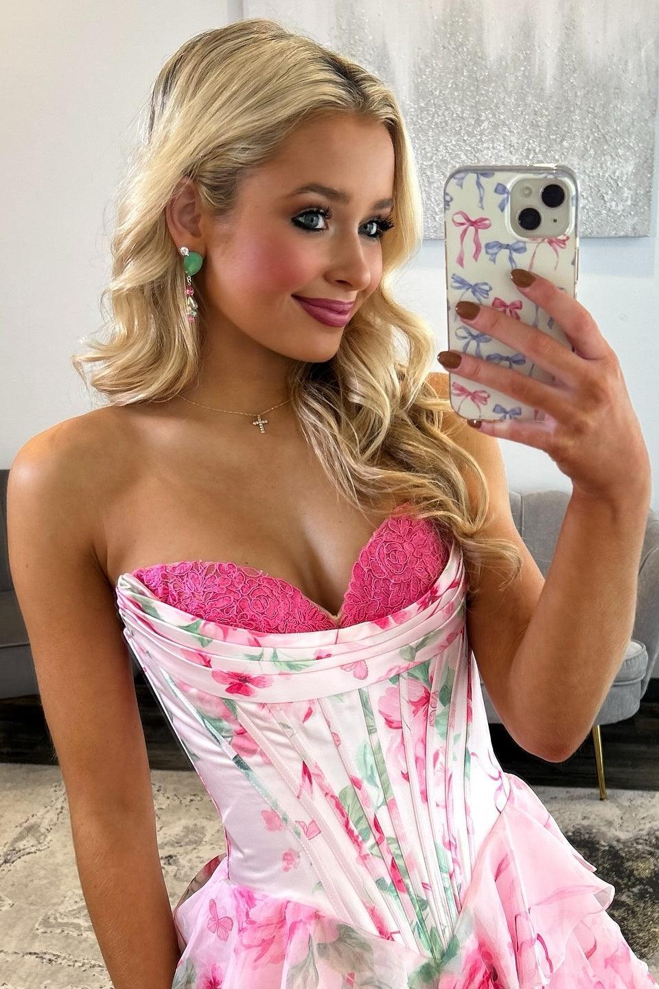 Suzhoufashion Princess A Line Sweetheart Pink Corset Prom Dress With Ruffles Appliques Formal Evening Gown