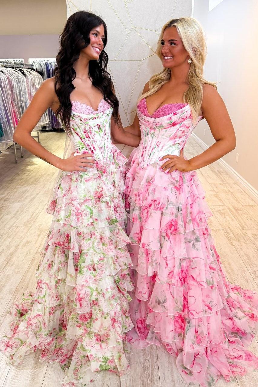 Suzhoufashion Princess A Line Sweetheart Pink Corset Prom Dress With Ruffles Appliques Formal Evening Gown