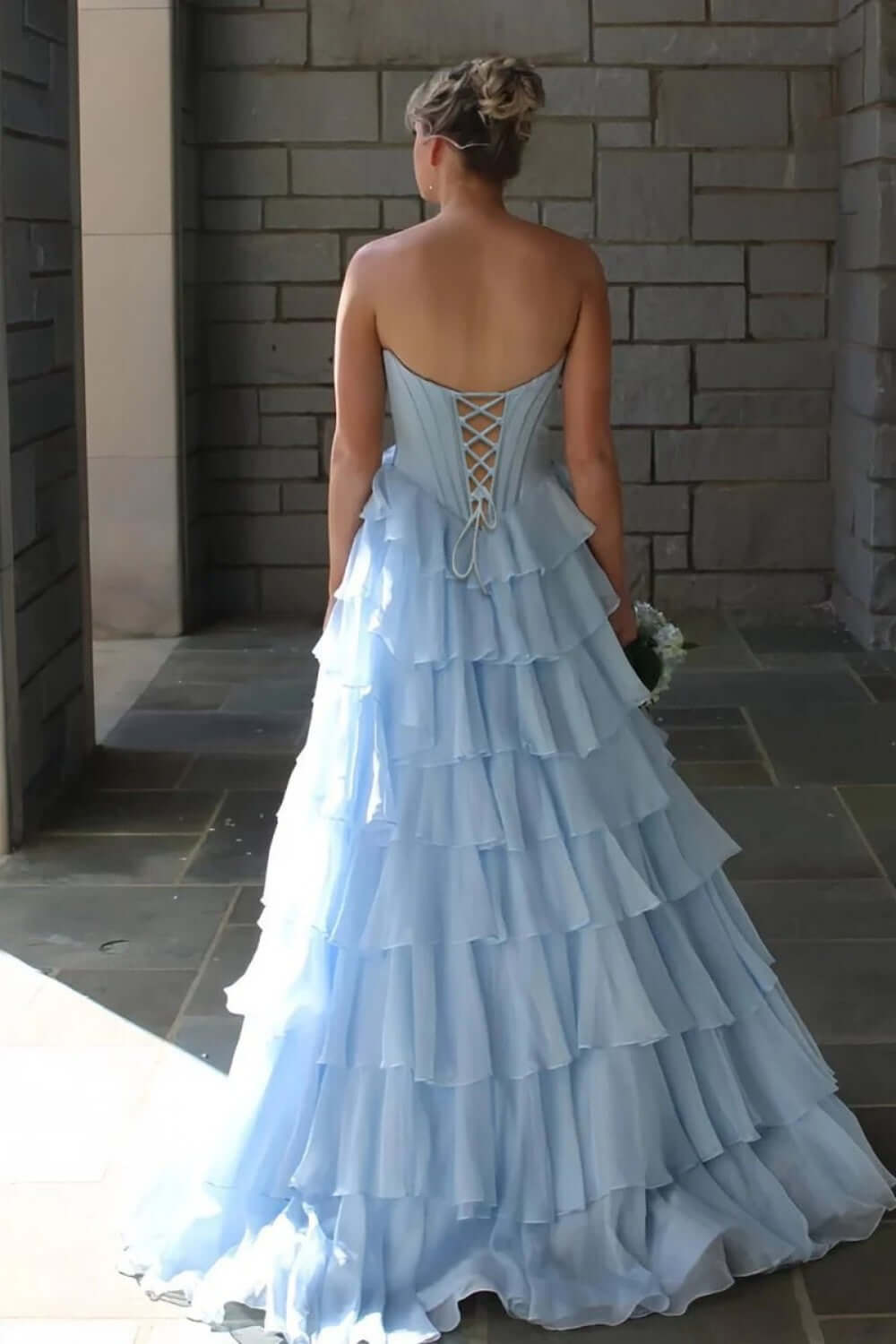 Red Prom Dress Ruffled Sweetheart A Line Chiffon Formal Dress With Lace