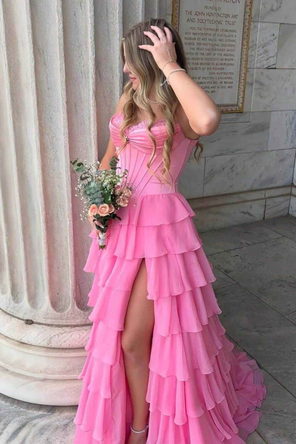 Red Prom Dress Ruffled Sweetheart A Line Chiffon Formal Dress With Lace